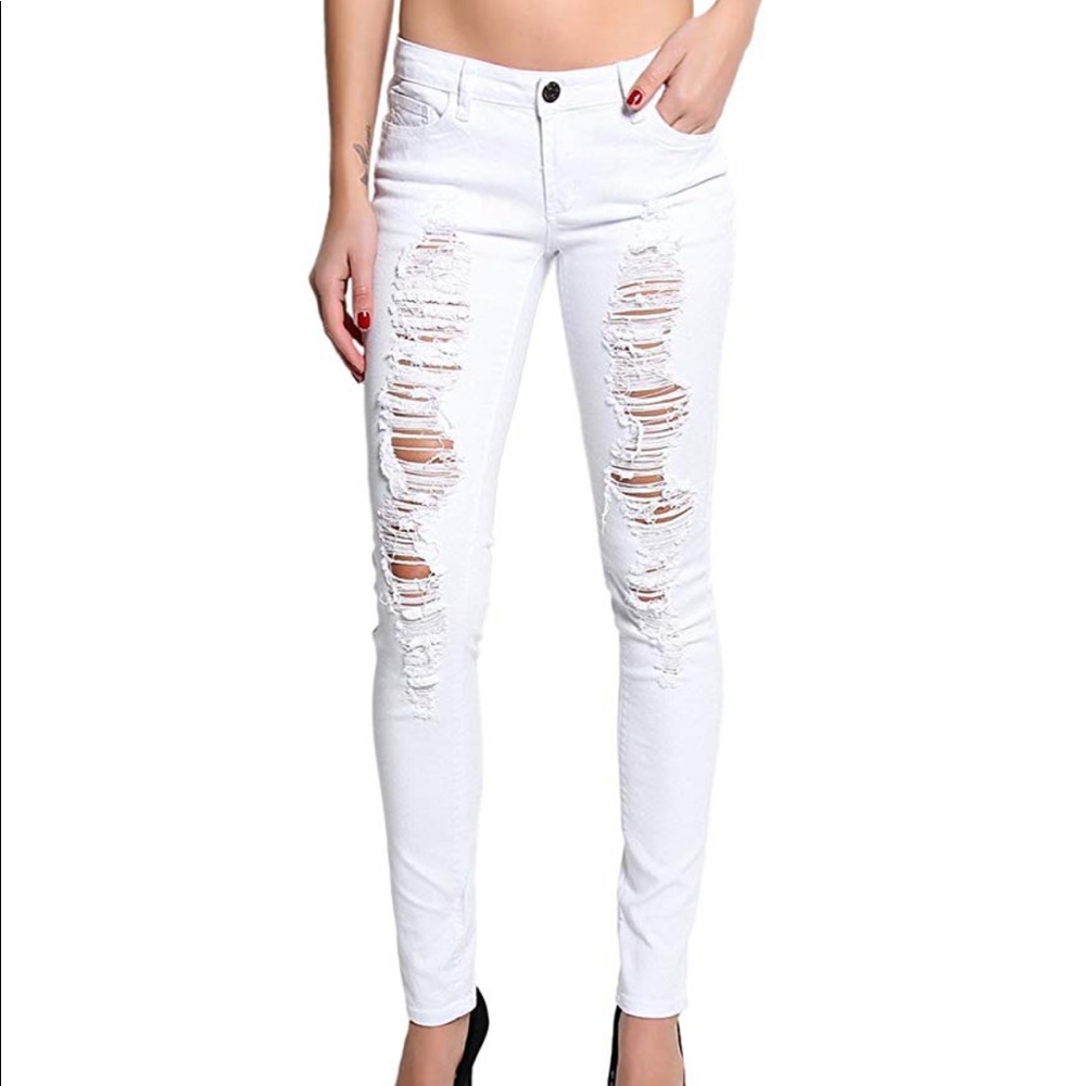 J&C/Pasion Jean White Ripped Stretch Skinny Jeans